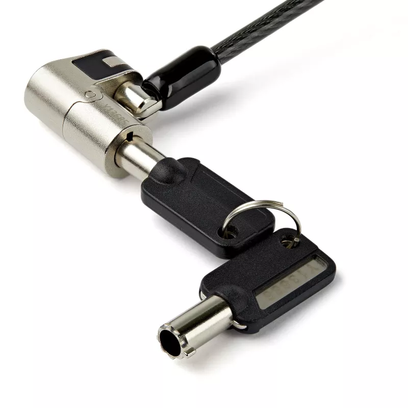 StarTech.com Lucchetto universale 3-in-1 per cavo laptop da 2 m – Lucchetto di sicurezza a chiave per laptop/desktop, compatibile con slot K, Nano e Wedge – Cavo di sicurezza in acciaio antifurto con chiavi