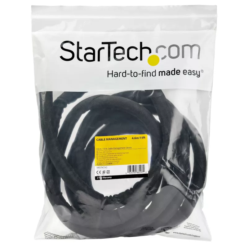 StarTech.com Guaina per gestione cavi da 4,6 m - Spirale flessibile per cavi - Guaina estensibile con diametro 1,0-1,5 pollici - Gestore/protettore/nascondi cavi in poliestere - Organizzatore cavi nero tagliabile
