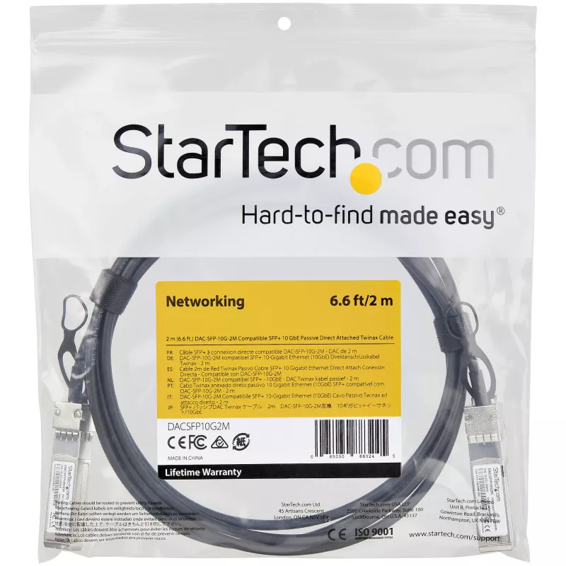 StarTech.com Cavo Direct Attach Twinax SFP+ a SFP+ 10G da 2 m compatibile Dell EMC DAC-SFP-10G-2M - DAC in rame SFP+ 10GbE 10 Gbps Mini GBIC/Modulo ricetrasmettitore DAC passivo a basso consumo