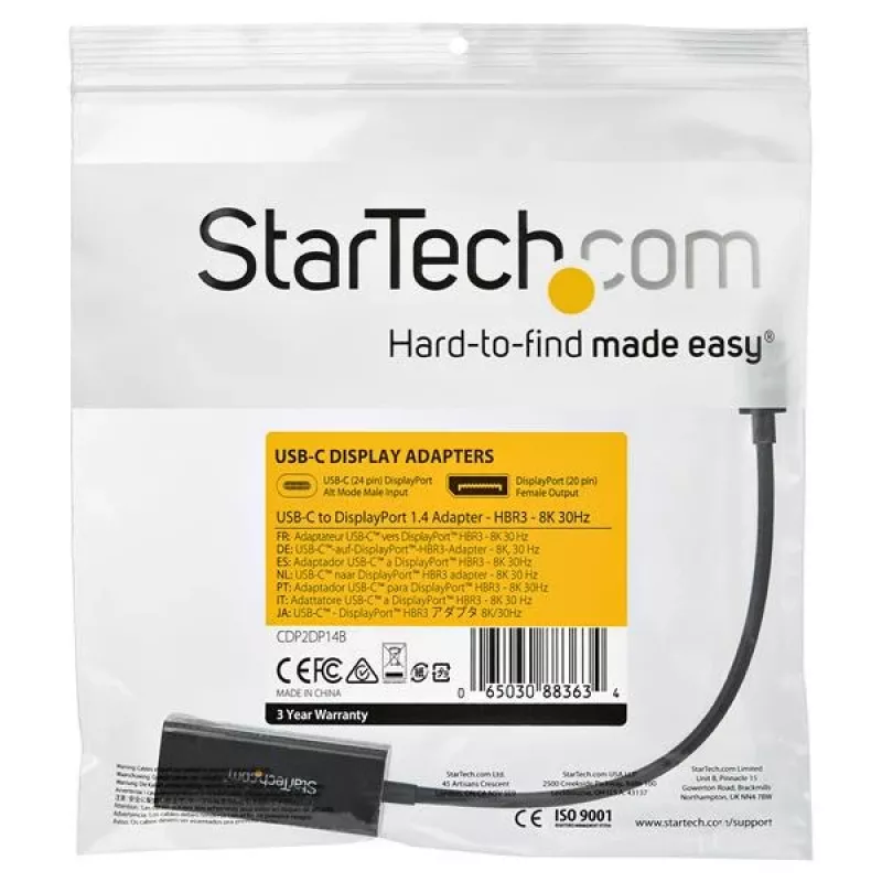 StarTech.com Adattatore USB-C a DisplayPort – Convertitore video USB Type-C a DP 1.4 Alt Mode 8K/5K/4K – HBR3/DSC/HDR – Adattatore display monitor DisplayPort compatibile Thunderbolt 3 8K 60 Hz