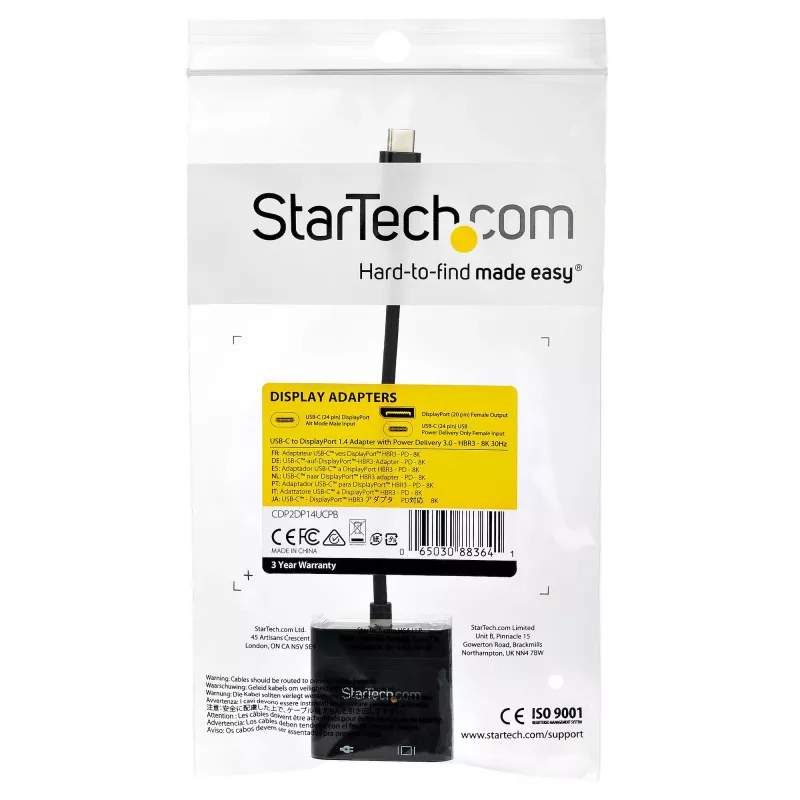 StarTech.com Adattatore USB-C a DisplayPort con Power Delivery – Convertitore video USB Type-C a DP 1.4 8K 60 Hz / 4K 120 Hz con ricarica pass-through PD 60 W – HBR3 – Compatibile Thunderbolt 3