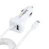 StarTech.com Caricabatterie da auto Lightning con cavo a spirale, cavo a spirale Lightning da 1 m, 12 W, bianco, adattatore caricabatterie da auto USB a 2 porte per telefoni e tablet, caricabatterie da auto iPhone dual-USB
