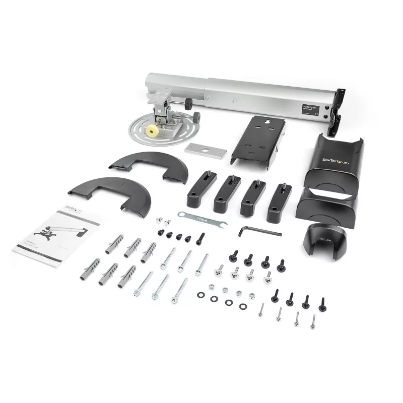 StarTech.com Supporto a parete universale per proiettore - Supporto proiettore compatibile con proiettori a tiro corto e ultra corto fino a 15 kg - Inclinabile/Orientabile/Rotabile - Distanza regolabile dalla parete da 42 cm a 70,5 cm - TAA