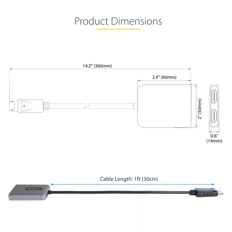 StarTech.com Hub MST DP a doppio HDMI - Doppio HDMI 4K 60Hz - Adattatore multi-monitor DisplayPort con cavo da 30 cm - Hub Multi Stream Transport DP 1.4, DSC | HBR3 - Splitter DP a HDMI