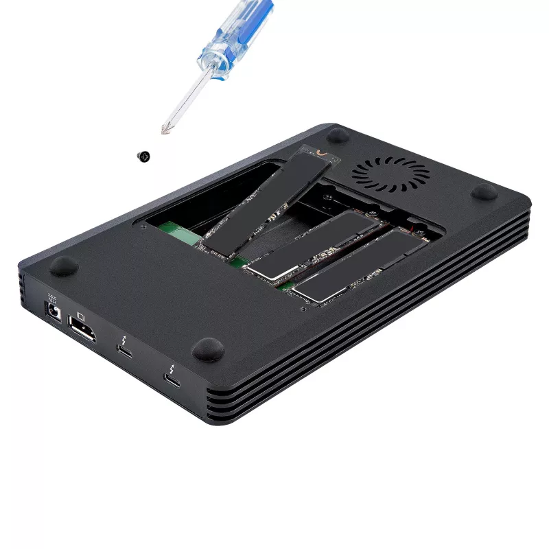 StarTech.com Case Thunderbolt 3 NVMe a 4 bay, per unità SSD M.2 NVMe, 1x DisplayPort video/ 2x porte TB3 downstream, 40 Gbit/s, alimentatore 72W, case per disco rigido esterno