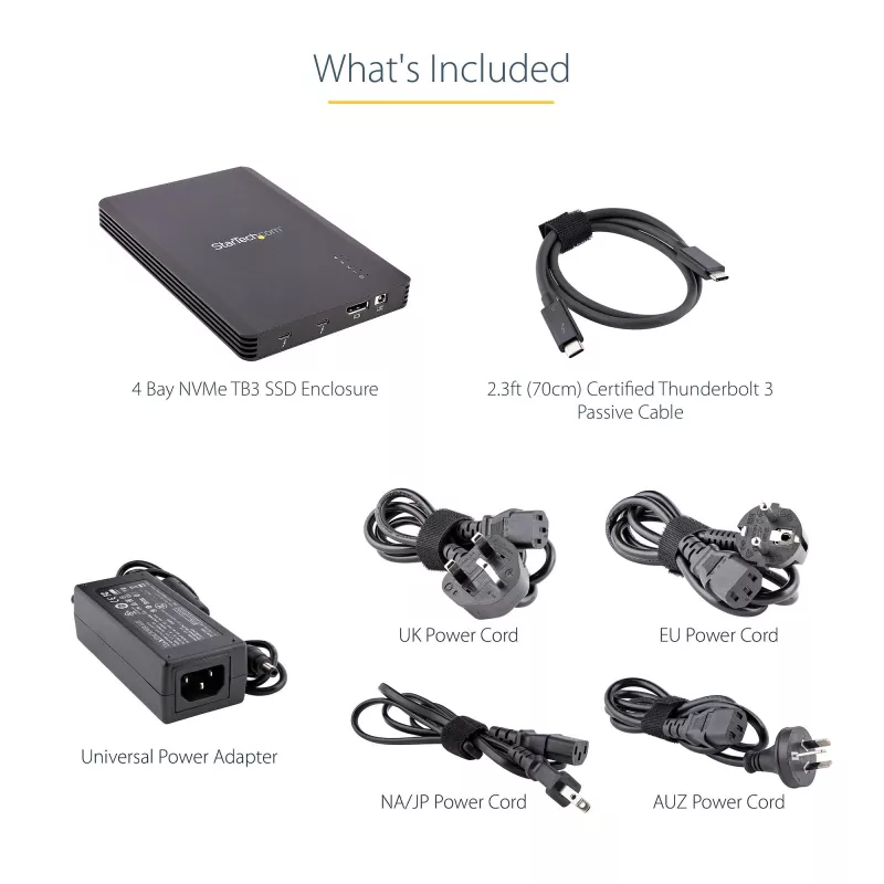 StarTech.com Case Thunderbolt 3 NVMe a 4 bay, per unità SSD M.2 NVMe, 1x DisplayPort video/ 2x porte TB3 downstream, 40 Gbit/s, alimentatore 72W, case per disco rigido esterno