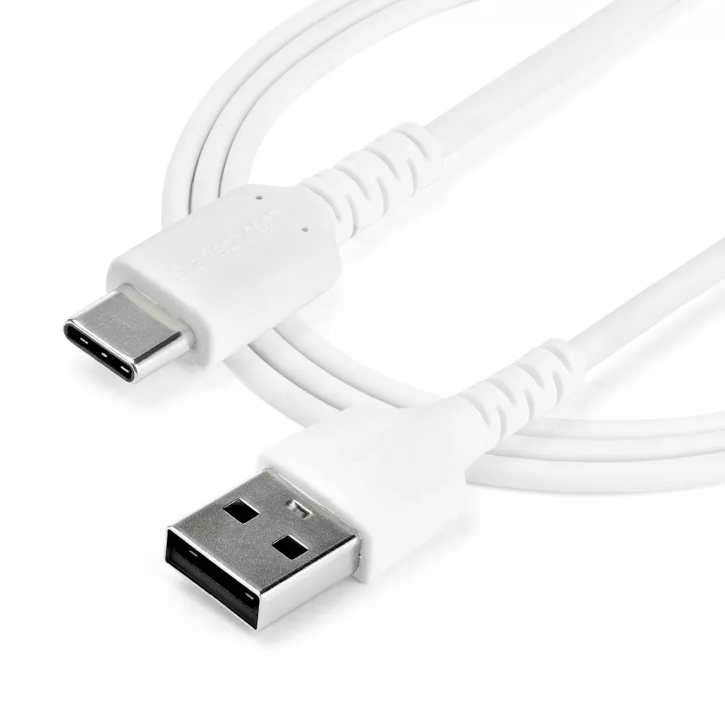 StarTech.com Cavo di ricarica USB-A a USB-C da 2 m – Cavo dati USB 2.0 a USB Type-C robusto per ricarica rapida e sincronizzazione – Guaina in TPE resistente fibra aramidica M/M 3A Bianco – Samsung S10, iPad Pro, Pixel