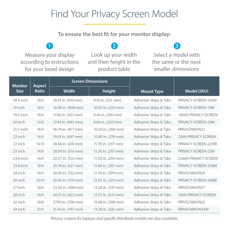 StarTech.com Filtro privacy per monitor per display PC da 21,5 pollici - Filtro protettivo per schermo del computer - Pellicola protettiva per display che riduce la luce blu - Widescreen 16:9 - Opaco/Lucido - +/-30 gradi