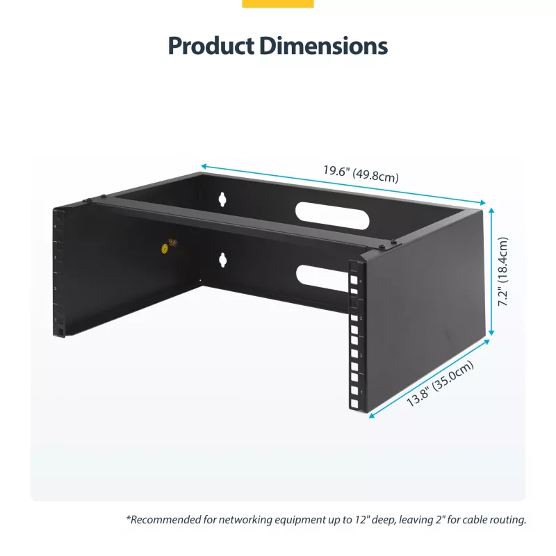 StarTech.com rack di rete a parete 4U - profondo 14 pollici (profilo piatto) - supporto per pannello patch 19 pollici per server piatti e apparecchiature IT, switch di rete - portata 20 kg, nero