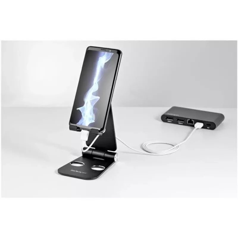 StarTech.com supporto per telefono e tablet - supporto pieghevole universale per dispositivi mobili per smartphone e tablet - supporto ergonomico regolabile per telefono con più angolazioni per la scrivania - portatile - nero