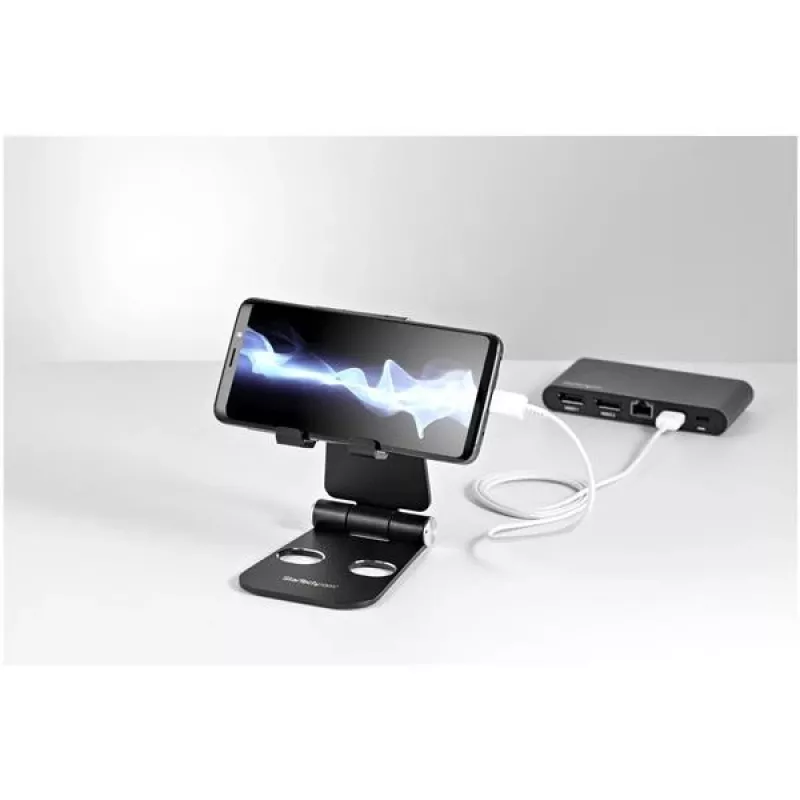 StarTech.com supporto per telefono e tablet - supporto pieghevole universale per dispositivi mobili per smartphone e tablet - supporto ergonomico regolabile per telefono con più angolazioni per la scrivania - portatile - nero