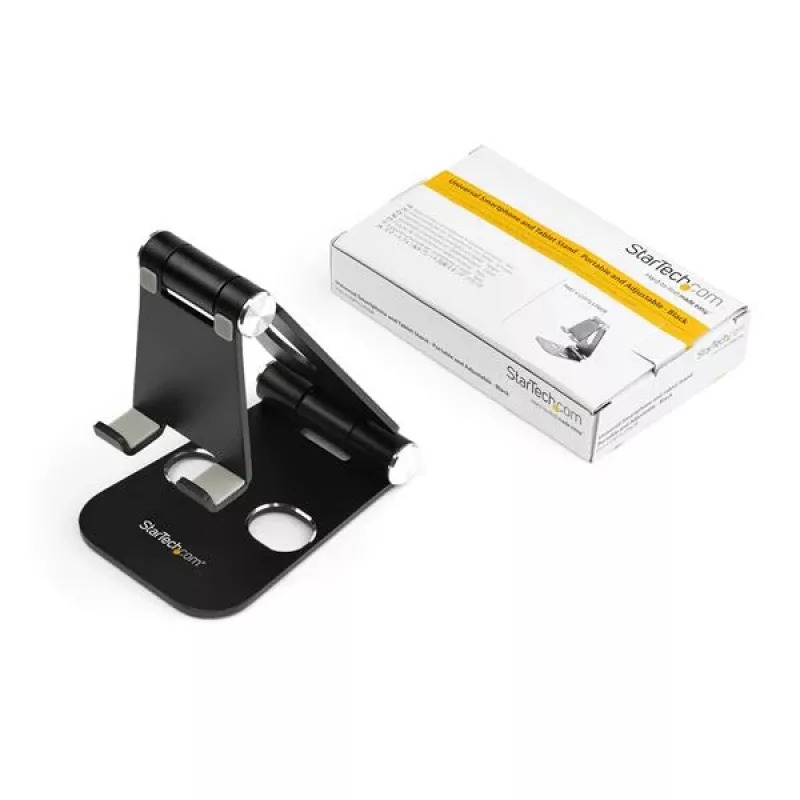 StarTech.com supporto per telefono e tablet - supporto pieghevole universale per dispositivi mobili per smartphone e tablet - supporto ergonomico regolabile per telefono con più angolazioni per la scrivania - portatile - nero