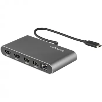 StarTech.com mini dock Thunderbolt dual monitor, HDMI 4K 60Hz, hub senza driver per Windows e Mac, Gigabit Ethernet, 1 x USB 5Gbps e 1x USB 2.0, cavo da 28 cm