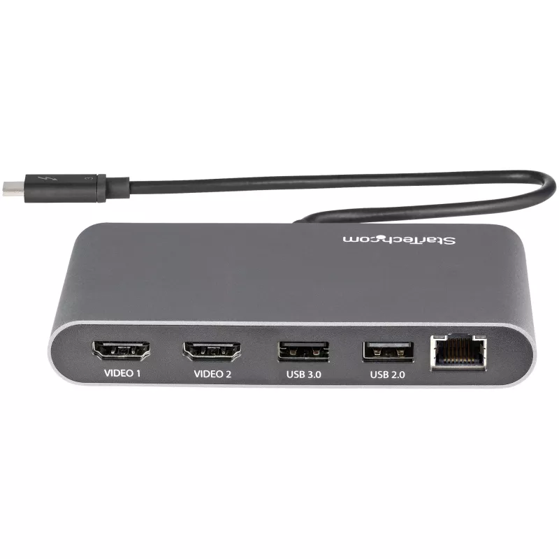 StarTech.com mini dock Thunderbolt dual monitor, HDMI 4K 60Hz, hub senza driver per Windows e Mac, Gigabit Ethernet, 1 x USB 5Gbps e 1x USB 2.0, cavo da 28 cm