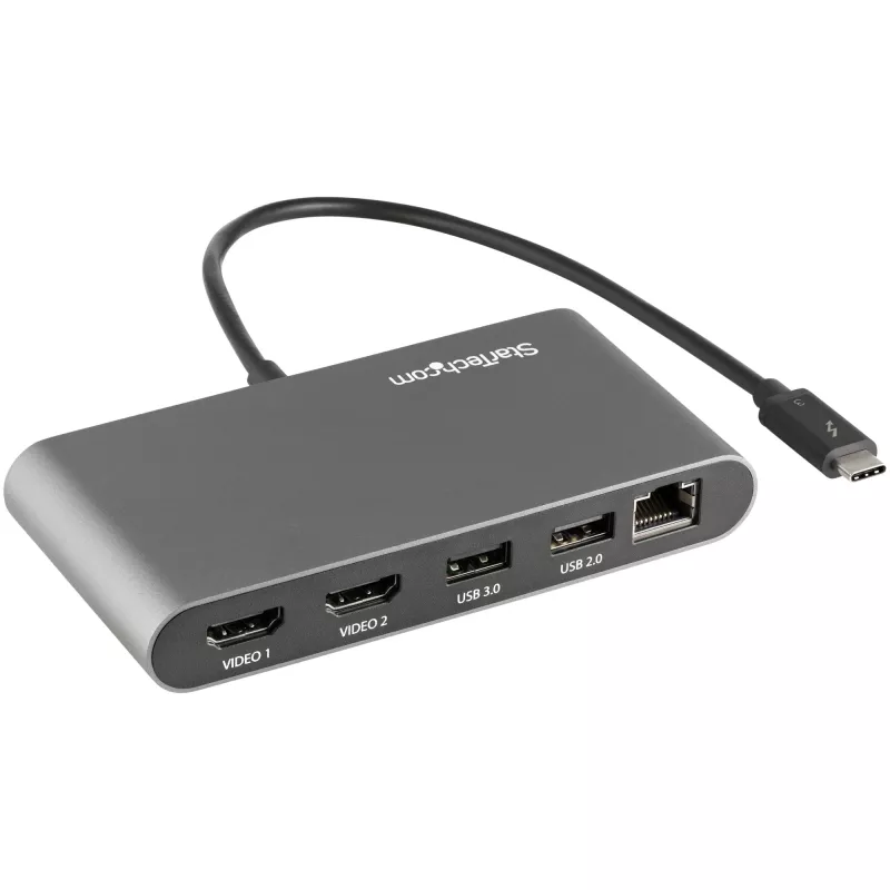 StarTech.com mini dock Thunderbolt dual monitor, HDMI 4K 60Hz, hub senza driver per Windows e Mac, Gigabit Ethernet, 1 x USB 5Gbps e 1x USB 2.0, cavo da 28 cm