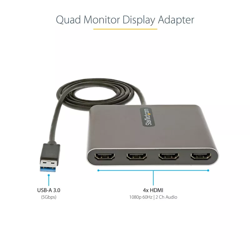 StarTech.com adattatore USB 3.0 a quad HDMI, convertitore USB a 4x monitor HDMI per Windows (nessun supporto per macOS/ChromeOS/Linux) - TAA