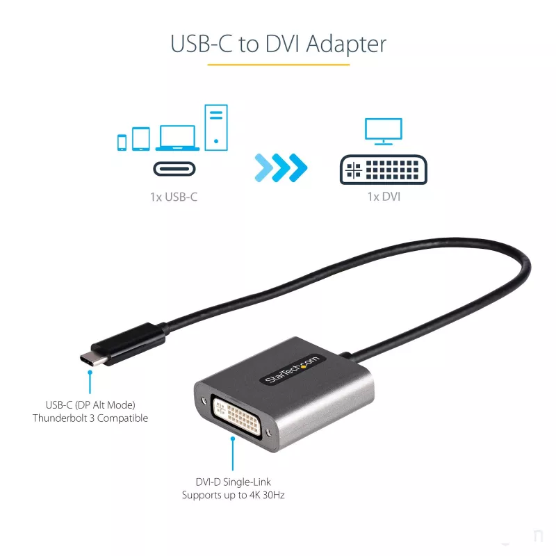 StarTech.com adattatore USB-C a DVI - adattatore dongle USB-C a DVI-D 1920x1200p - USB Type-C a display/monitor DVI - convertitore video - compatibile Thunderbolt 3 - cavo fisso da 12 pollici - versione aggiornata di CDP2DVI