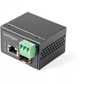 StarTech.com convertitore di media industriale PoE+ da fibra ottica a Ethernet 30W - SFP a RJ45 - fibra ottica Singlemode/Multimode a Gigabit Ethernet in rame - formato mini/compatto - IP-30/ -40 a +75°C