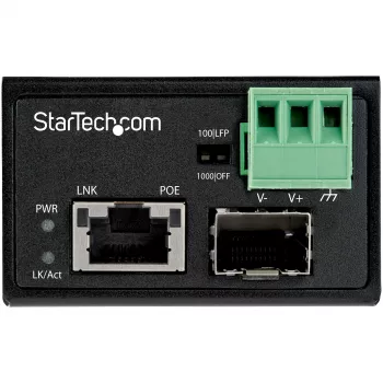 StarTech.com convertitore di media industriale PoE+ da fibra ottica a Ethernet 30W - SFP a RJ45 - fibra ottica Singlemode/Multimode a Gigabit Ethernet in rame - formato mini/compatto - IP-30/ -40 a +75°C