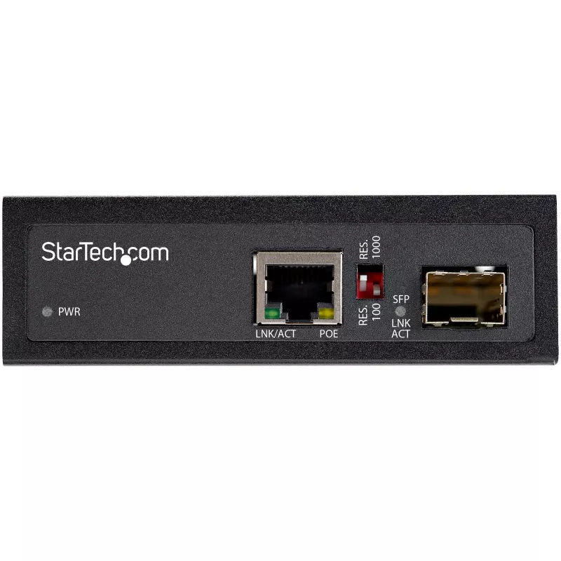 StarTech.com convertitore di media industriale PoE+ da fibra ottica a Ethernet 60W - SFP a RJ45 - fibra ottica Singlemode/Multimode a Gigabit Ethernet in rame - formato compatto - IP30/ -40 a +75 °C