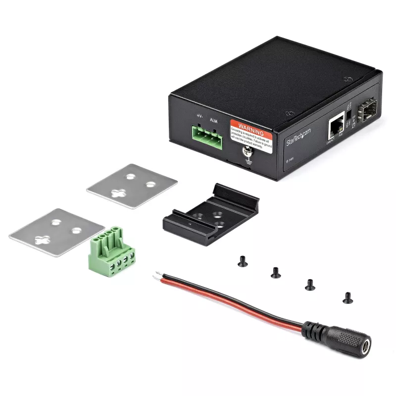 StarTech.com convertitore di media industriale PoE+ da fibra ottica a Ethernet 60W - SFP a RJ45 - fibra ottica Singlemode/Multimode a Gigabit Ethernet in rame - formato compatto - IP30/ -40 a +75 °C