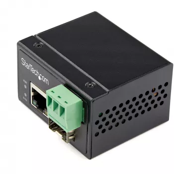 StarTech.com convertitore di media industriale da fibra ottica a Ethernet - 100 Mbit/s SFP a RJ45/Cat6 - fibra ottica Singlemode/Multimode a rete in rame - 12-56 V DC - IP-30 / -40 a +75 °C