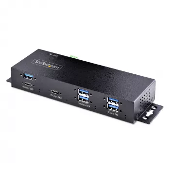 StarTech.com hub USB industriale a 7 porte 10Gbps con alimentatore, metallo, montabile, 5x porte downstream USB-A e 2x USB-C, protezione ESD, hub USB alimentato, TAA
