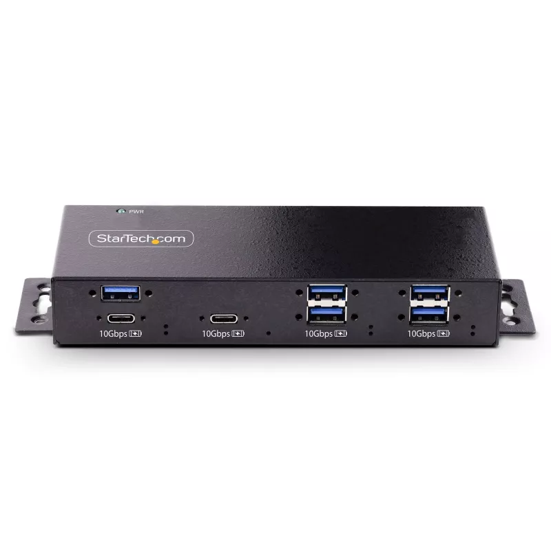 StarTech.com hub USB industriale a 7 porte 10Gbps con alimentatore, metallo, montabile, 5x porte downstream USB-A e 2x USB-C, protezione ESD, hub USB alimentato, TAA