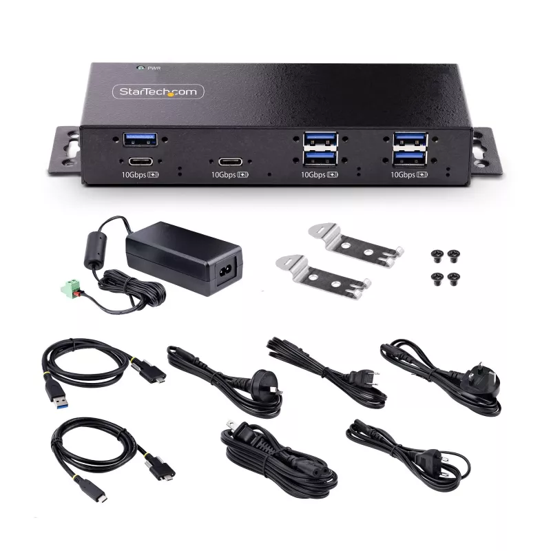 StarTech.com hub USB industriale a 7 porte 10Gbps con alimentatore, metallo, montabile, 5x porte downstream USB-A e 2x USB-C, protezione ESD, hub USB alimentato, TAA