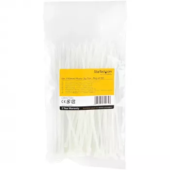 StarTech.com confezione da 100 fascette da 6 pollici (15 cm) - larghe 1/8 pollici (3,6 mm), diametro fascio 1-3/8 pollici (39 mm), resistenza alla trazione 40 lb (18 kg), fascette in nylon autobloccanti con punta ricurva, UL listato, bianco - TAA