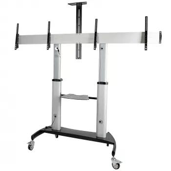 StarTech.com Carrello TV doppio per TV VESA da 37-60 pollici fino a 110lb/50kg ciascuno - supporto TV regolabile in altezza, carrello mobile per display con ripiani per dispositivi - carrello TV su ruote - supporto TV mobile