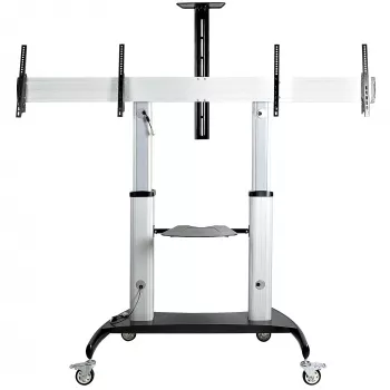 StarTech.com Carrello TV doppio per TV VESA da 37-60 pollici fino a 110lb/50kg ciascuno - supporto TV regolabile in altezza, carrello mobile per display con ripiani per dispositivi - carrello TV su ruote - supporto TV mobile