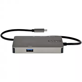 StarTech.com Adattatore multiporta USB-C – da USB-C a HDMI 4K 30Hz o VGA 1080p – mini dock USB Type-C con Power Delivery passthrough 100W, hub USB a 3 porte 5Gbps, GbE – cavo fisso da 12