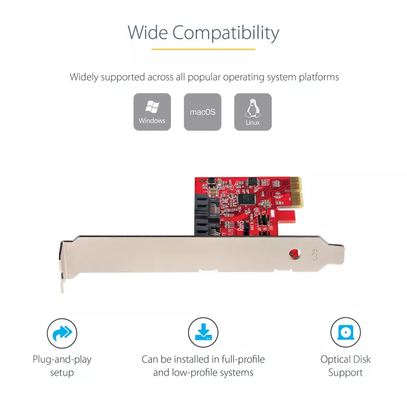 StarTech.com Scheda SATA PCIe - scheda di espansione PCIe SATA a 2 porte - 6Gbps - full/low profile - adattatore/controller da PCI Express a SATA - ASM1062R SATA RAID - convertitore da PCIe a SATA