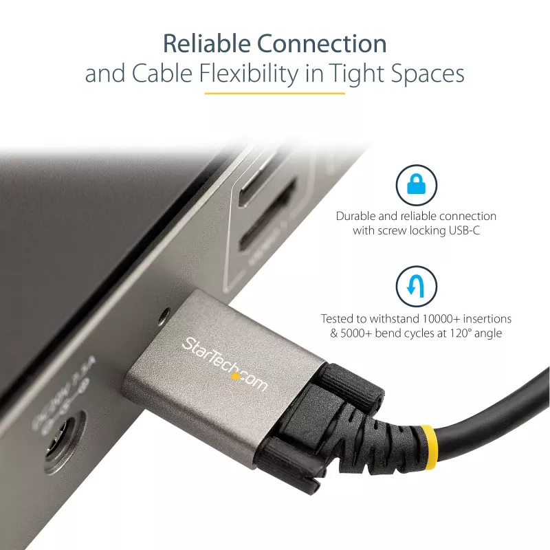 StarTech.com Cavo USB-C con blocco a vite laterale da 0,91 m 10 Gbit/s – cavo USB-C certificato USB-IF – cavo USB 3.1/3.2 Gen 2 Type-C – ricarica Power Delivery 100 W (5 A), DP Alt Mode – doppio blocco a vite – cavo USB-C ricarica/sincronizzazione