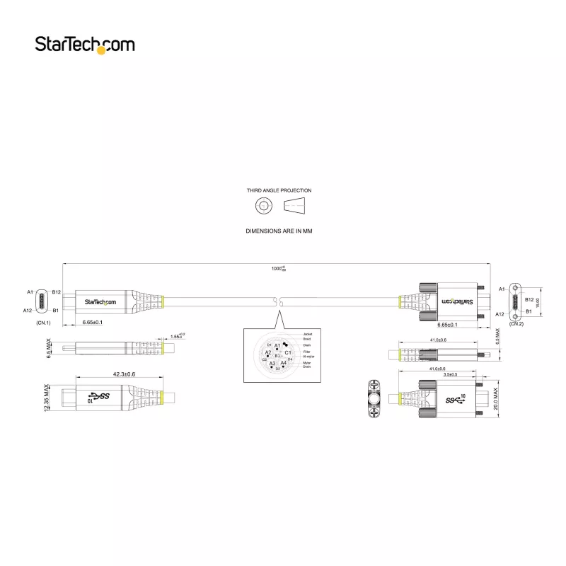 StarTech.com Cavo USB-C con blocco a vite laterale da 0,91 m 10 Gbit/s – cavo USB-C certificato USB-IF – cavo USB 3.1/3.2 Gen 2 Type-C – ricarica Power Delivery 100 W (5 A), DP Alt Mode – doppio blocco a vite – cavo USB-C ricarica/sincronizzazione