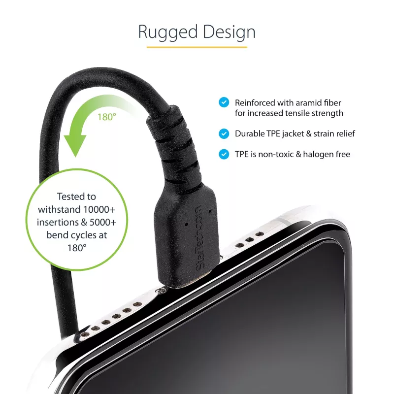 StarTech.com Cavo USB-C a Lightning da 1 m (3ft), certificato MFi, cavo di ricarica iPhone a spirale, nero, guaina TPE robusta in fibra aramidica, cavo Lightning a spirale resistente