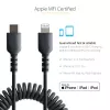 StarTech.com Cavo USB-C a Lightning da 1 m (3ft), certificato MFi, cavo di ricarica iPhone a spirale, nero, guaina TPE robusta in fibra aramidica, cavo Lightning a spirale resistente