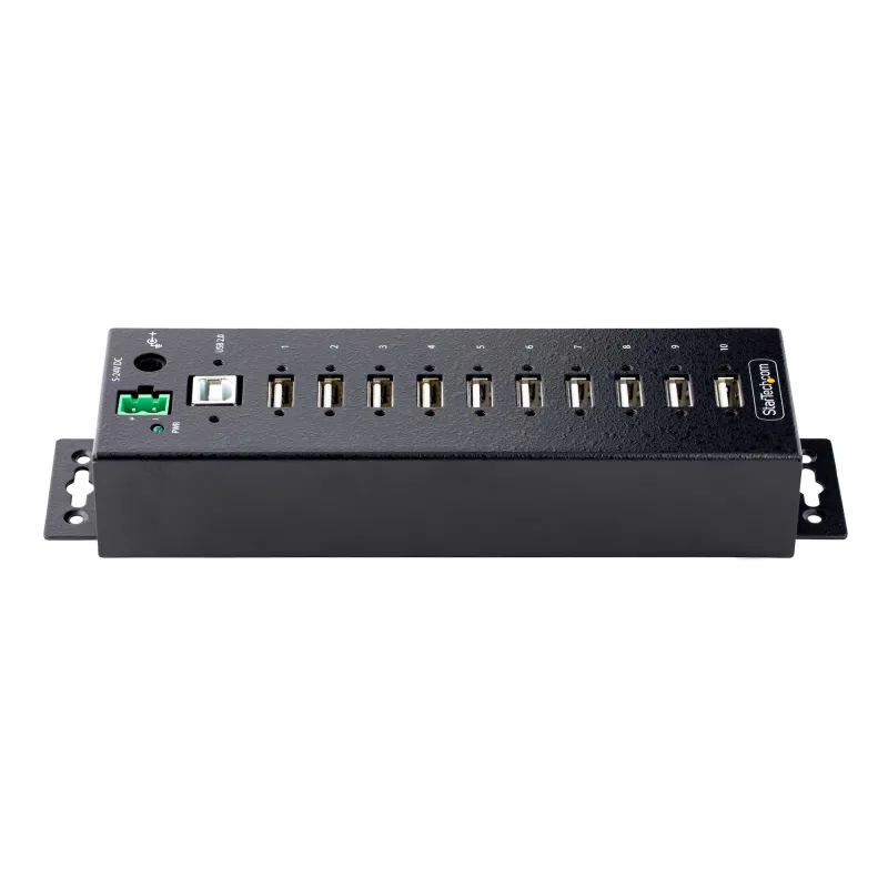 StarTech.com Hub USB 2.0 industriale a 10 porte, hub USB robusto con protezione ESD livello 4, montaggio DIN/a parete/da tavolo hub USB-A, espansione porte USB con connettori bloccabili, hub USB multiporta