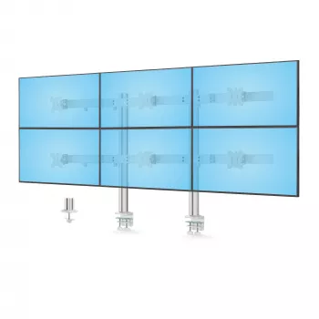 StarTech.com Supporto da scrivania per sei monitor con traversa, per monitor per computer fino a 32 pollici, max 8 kg per monitor, doppia colonna, morsetto a C/foro passante da scrivania, regolabile in altezza