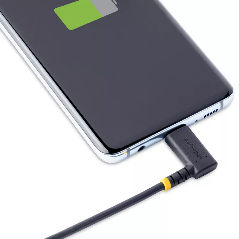 StarTech.com cavo di ricarica USB-A a USB-C da 15 cm, angolare – cavo USB-C a ricarica rapida robusto – nero, USB 2.0 A a Type-C – fibra aramidica resistente – 3A – cavo di ricarica USB corto
