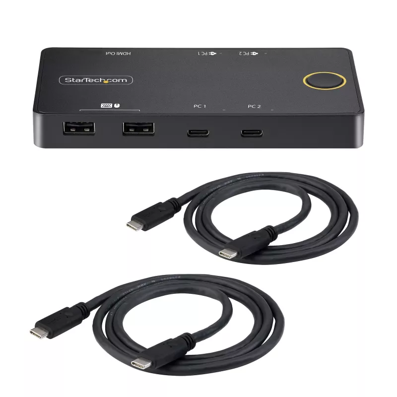 StarTech.com switch KVM USB-C a 2 porte, monitor singolo HDMI 4K 60Hz, porte dual-100W Power Delivery pass-through, bus powered, compatibile USB Type-C/USB4/Thunderbolt 3/4 – Small Form Factor