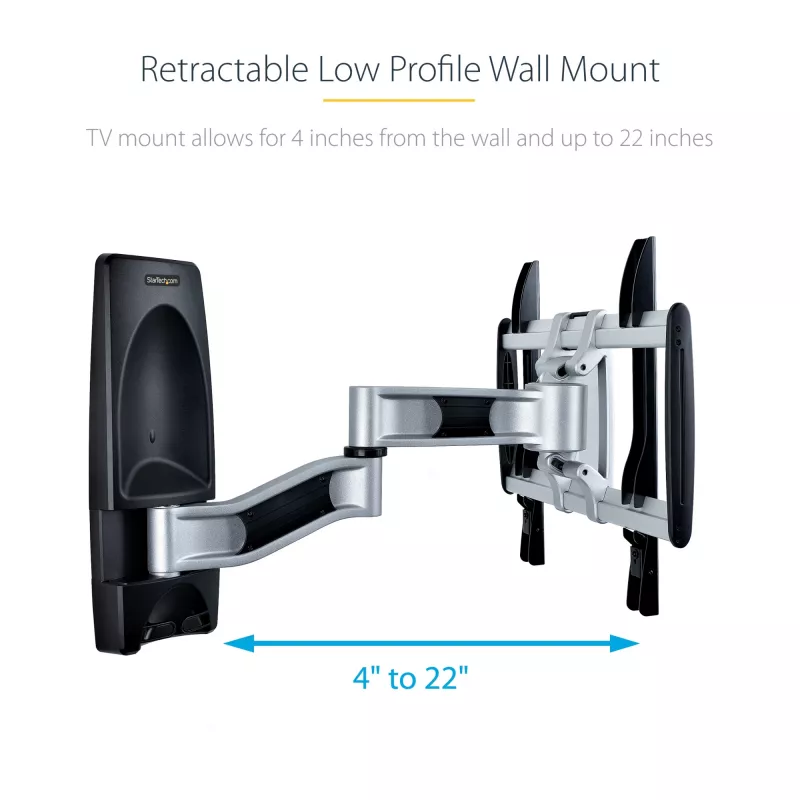 StarTech.com supporto TV da parete articolato, supporto da parete VESA, supporta TV da 26 a 65 pollici/99 lb/piatte/curve, supporto TV da parete piatto estraibile, supporto TV da parete ad angolo regolabile