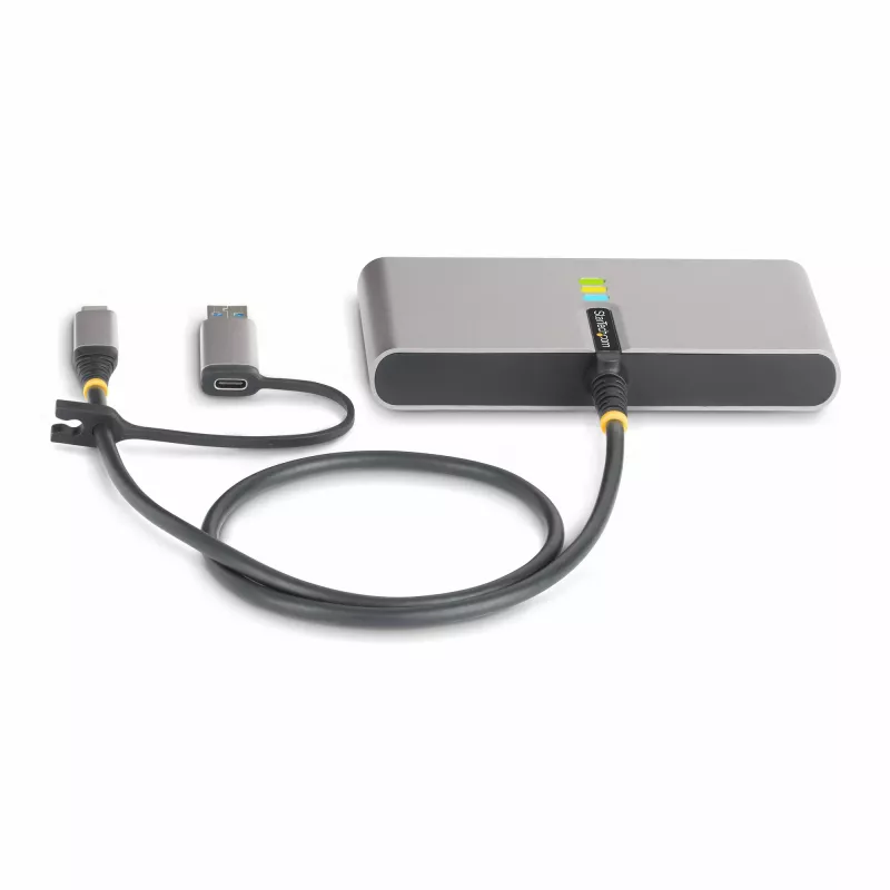 StarTech.com hub USB-C a 2 porte con Ethernet e RS-232, dongle USB-C a USB-A collegato, pass-through 100 W PD, 2x USB-A 5 Gbit/s, Gigabit Ethernet, RS232 seriale (FTDI)