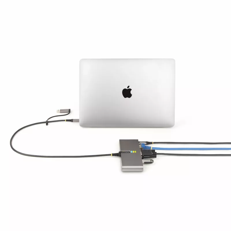 StarTech.com hub USB-C a 2 porte con Ethernet e RS-232, dongle USB-C a USB-A collegato, pass-through 100 W PD, 2x USB-A 5 Gbit/s, Gigabit Ethernet, RS232 seriale (FTDI)