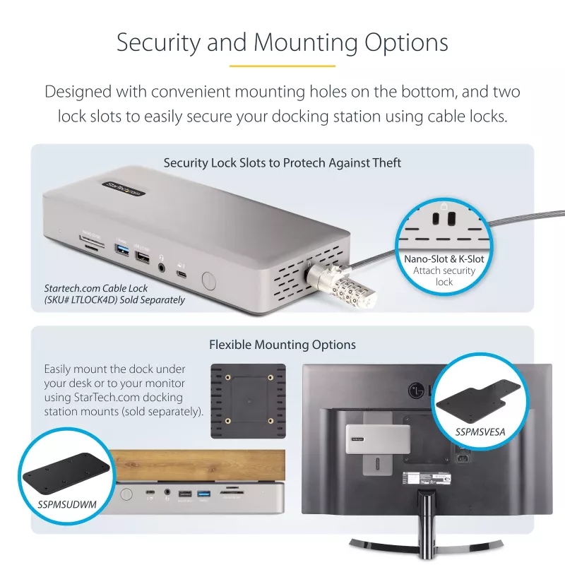 StarTech.com docking station universale USB4 e Thunderbolt 4, quad-display su Windows, dual-display su MacBook, dock HDMI DP con ricarica laptop 98W