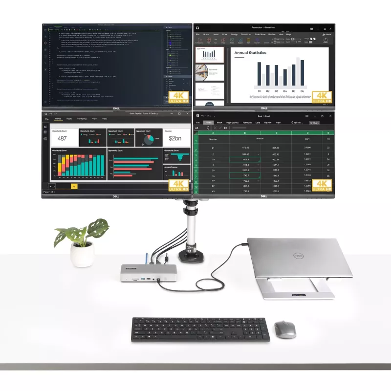StarTech.com docking station universale USB4 e Thunderbolt 4, quad-display su Windows, dual-display su MacBook, dock HDMI DP con ricarica laptop 98W