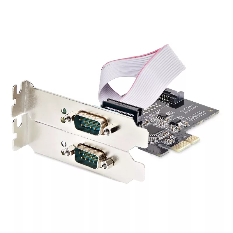 StarTech.com scheda seriale PCIe a 2 porte, scheda seriale dual-port PCI Express a RS232/RS422/RS485 (DB9), staffe low-profile incluse, UART 16C1050, Windows/Linux, conforme TAA – protezione ESD livello 4