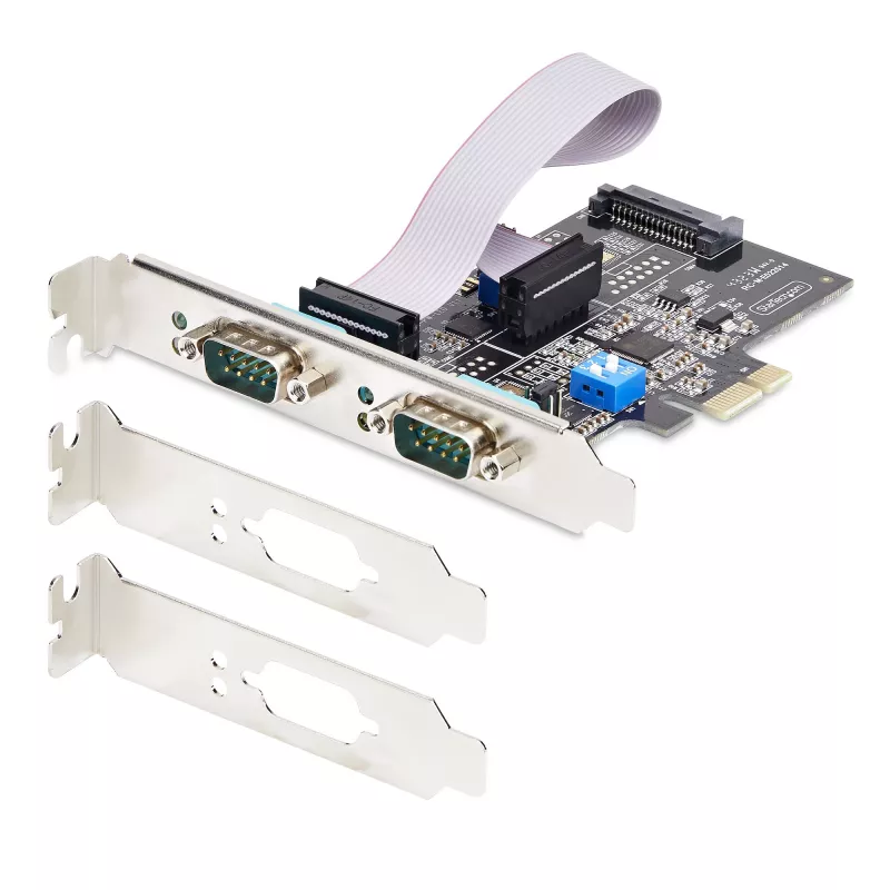 StarTech.com scheda seriale PCIe a 2 porte, scheda seriale dual-port PCI Express a RS232/RS422/RS485 (DB9), staffe low-profile incluse, UART 16C1050, Windows/Linux, conforme TAA – protezione ESD livello 4