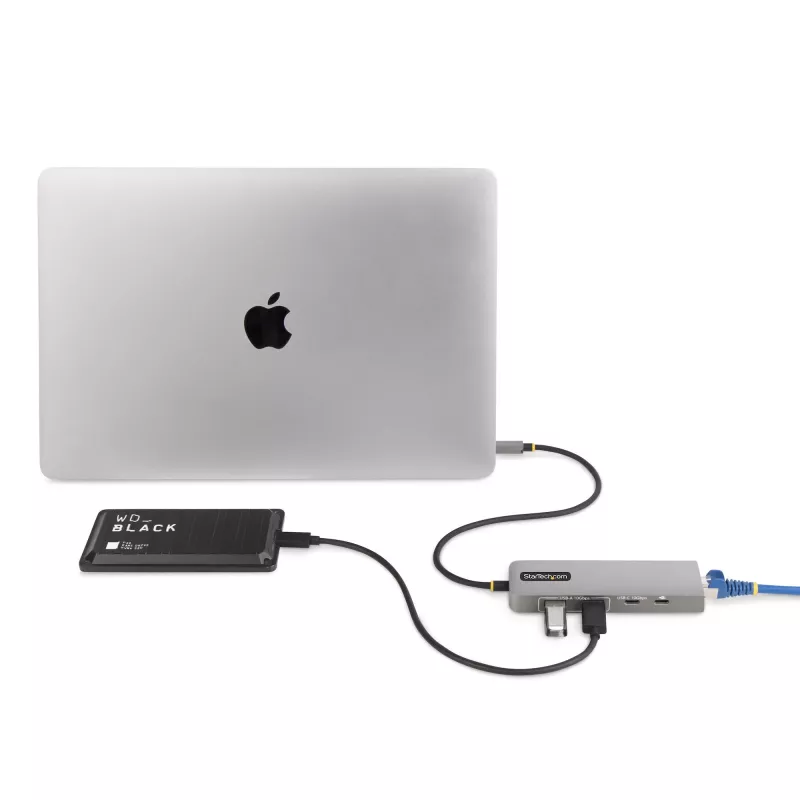 StarTech.com hub USB-C a 3 porte con Ethernet 2,5 Gbit/s e 100 W Power Delivery pass-through, USB 3.2 10 Gbit/s, 2x USB-A/1x USB-C, hub adattatore USB Type-C portatile